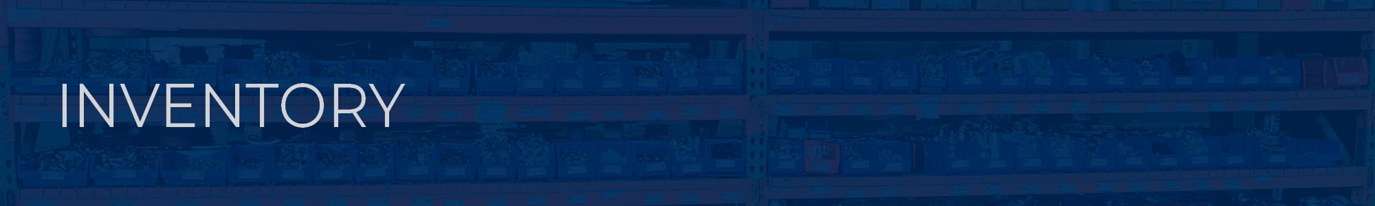 blue overlay that displays inventory solutions with a picture of warehouse with material separated out into smaller boxes