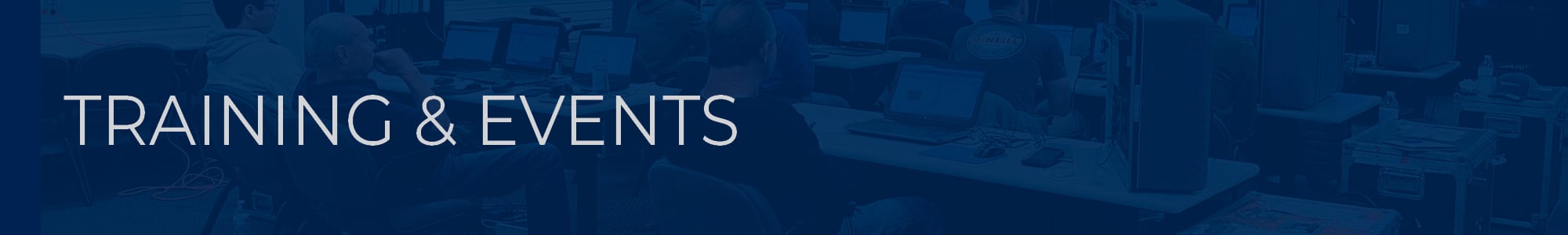 training and events banner with blue background