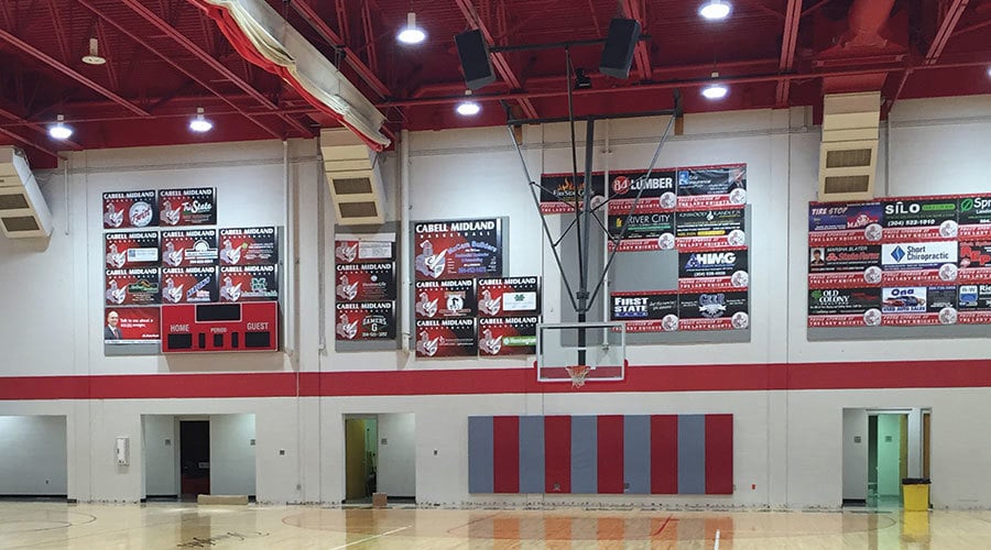 basketball gym featuring the overhead lighting