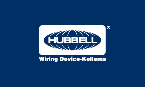 hubell wiring device logo in white with a blue background